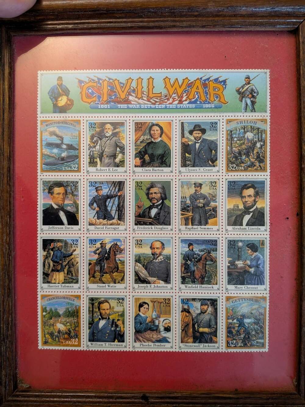 1995 US Postal Service Civil War Commemorative Stamp Sheet Framed
